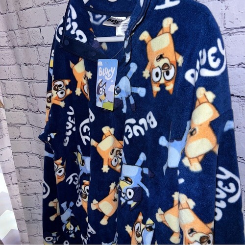 Pullover de gran tamaño con temática azul polar 1/4 botón a presión talla mediana - Imagen 3 de 5