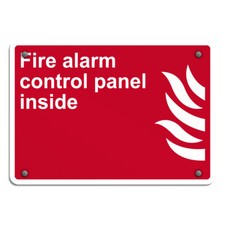 Aluminum Horizontal Metal Sign Fire Alarm Control Panel Inside Osha Ansi Red
