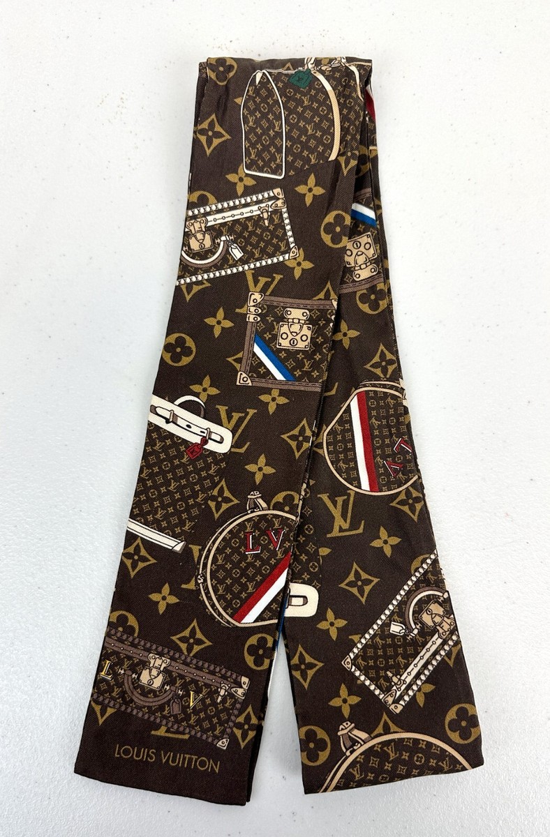 LOUIS VUITTON Brown Monogram Trunk Bandeau Silk Scarf 120cm LOUIS VUITTON Brown Monogram Trunk Bandeau Silk Scarf 120cm