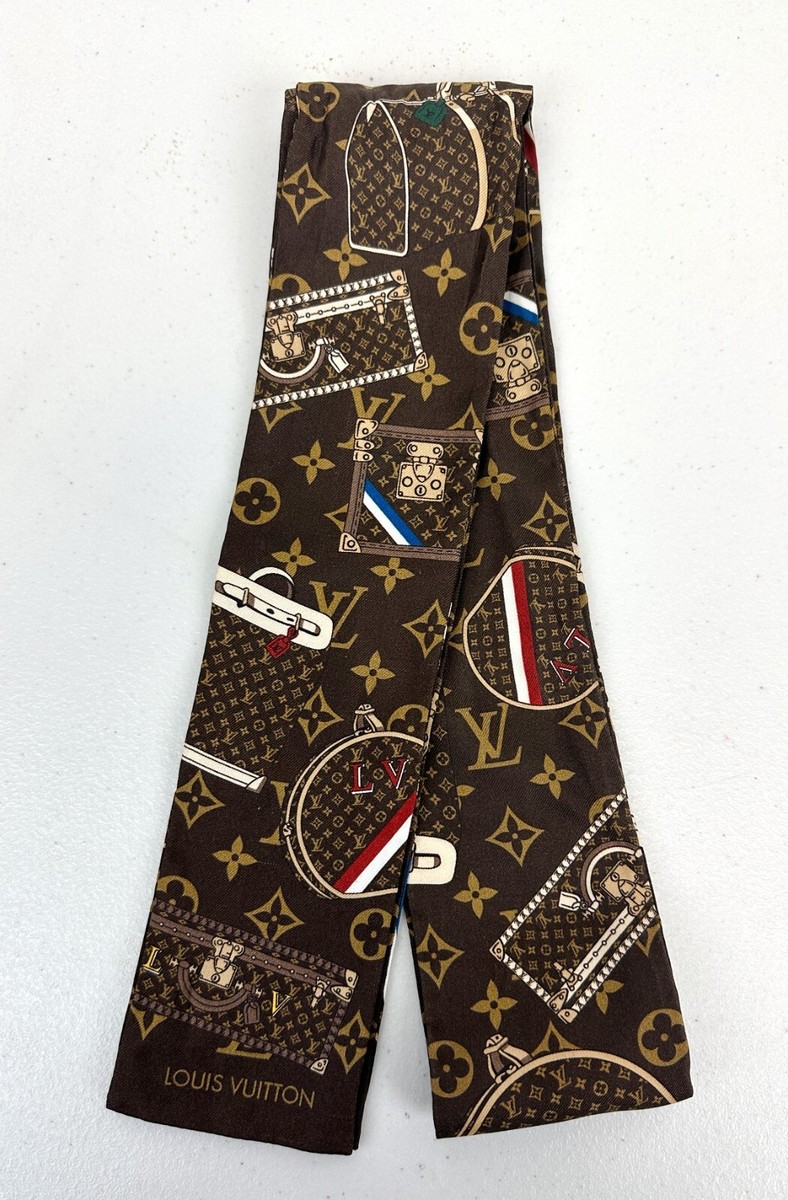 LOUIS VUITTON Brown Monogram Trunk Bandeau Silk Scarf 120cm M72395