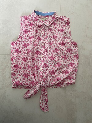 Johnnie Boden Alter 11-12 Mädchen weiß/rosa geblümt ärmelloses Shirt