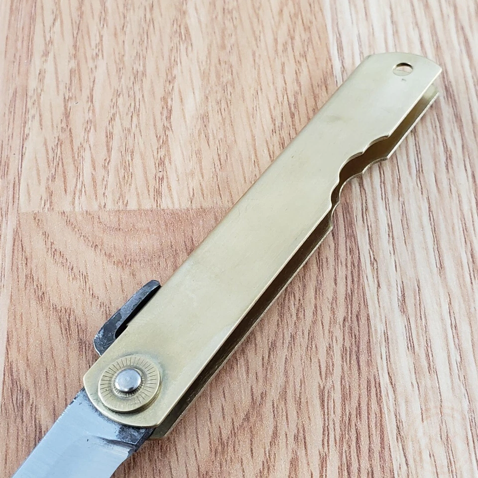 Higonokami Folder Folding Knife 3" White Paper Steel Tanto Blade Brass Handle - Image 4 of 4