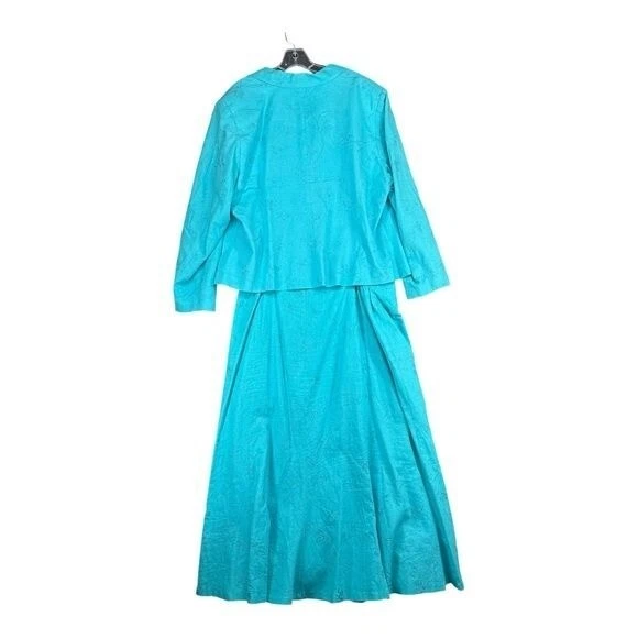 Falda Traje Mujer Cato 18W Azul Mezcla Lino Modesto Abuela Informal Floral Botón Foto 2 de 4