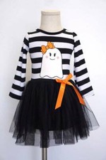 Halloween Black White Striped Ghost Tutu Dress Toddler Girls 2 3 4 Years