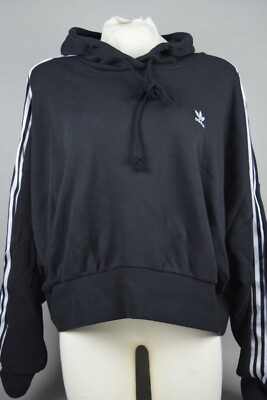 NWT Womens Adidas Satin Adicolor Hoodie Sweatshirt sz S-L Black H37812 cropped