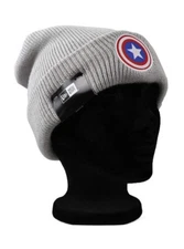 New Era Captain America Cuff Knit Winter Snow Hat Marvel Comics Avengers Gray