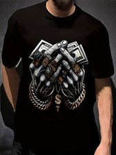 Men's Polyester 3D Digital Printed T-shirt With USD And Ring Pattern, Round Neck