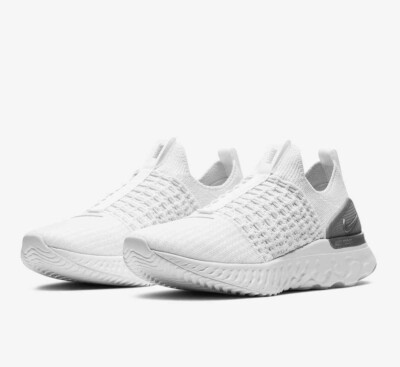 New Nike React Phantom Run Flyknit 2 Running Shoes Sz 7 Athletic White-Silver  