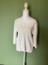 Jones of New York Sport Women s White 3/4 Sleeves Size Xl Cardigan Sweater