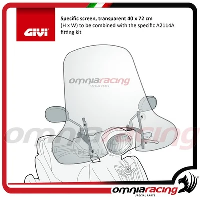 ecran GIVI specifique transparent 40 x 72 cm pour MBK Flipper 114 13-17 - Photo 1/4