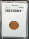1945    Lincoln Cent MS65 RD  ANACS  Old Soapbox Holder