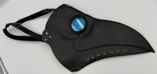 Faux Leather Plague Doctor Mask Blue Lenses Cosplay Halloween Steampunk Black
