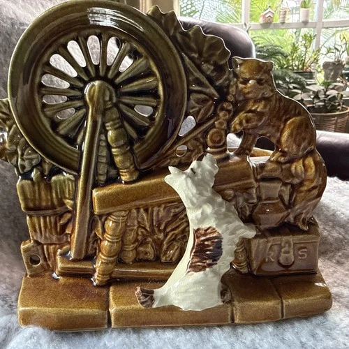 Vintage McCoy Planter Multi Purpose Pottery With Dog And Cat On Spinning Wheel