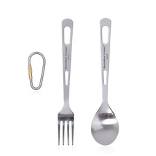 iBasingo 2 Piece/Set Titanium Tableware Camping Fork Spoon Outdoor Cutlery Tr...