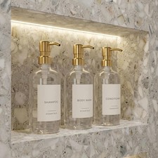 Stylish Shampoo  Conditioner Dispenser Set of 3 Clear 21oz Bottles