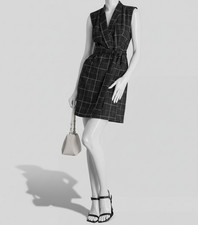 DKNY Women's Black Shawl-Collar Sleeveless Tie-Waist A-Line Dress Size: 12