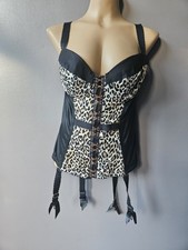 Cacique Padded Corset Top Cheetah Hook Garter Mesh Hook Mesh Boning Black 16/18