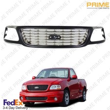 Fit Ford F-150 2001-2004 Lightning Black Shell W Chrome Insert Grille Fit Ford F-150 2001-2004 Lightning Black Shell W Chrome Insert Grille