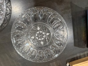 Set of 3 Clear Plastic Deviled Egg Platters Simulated Crystal Pattern Round Tray
