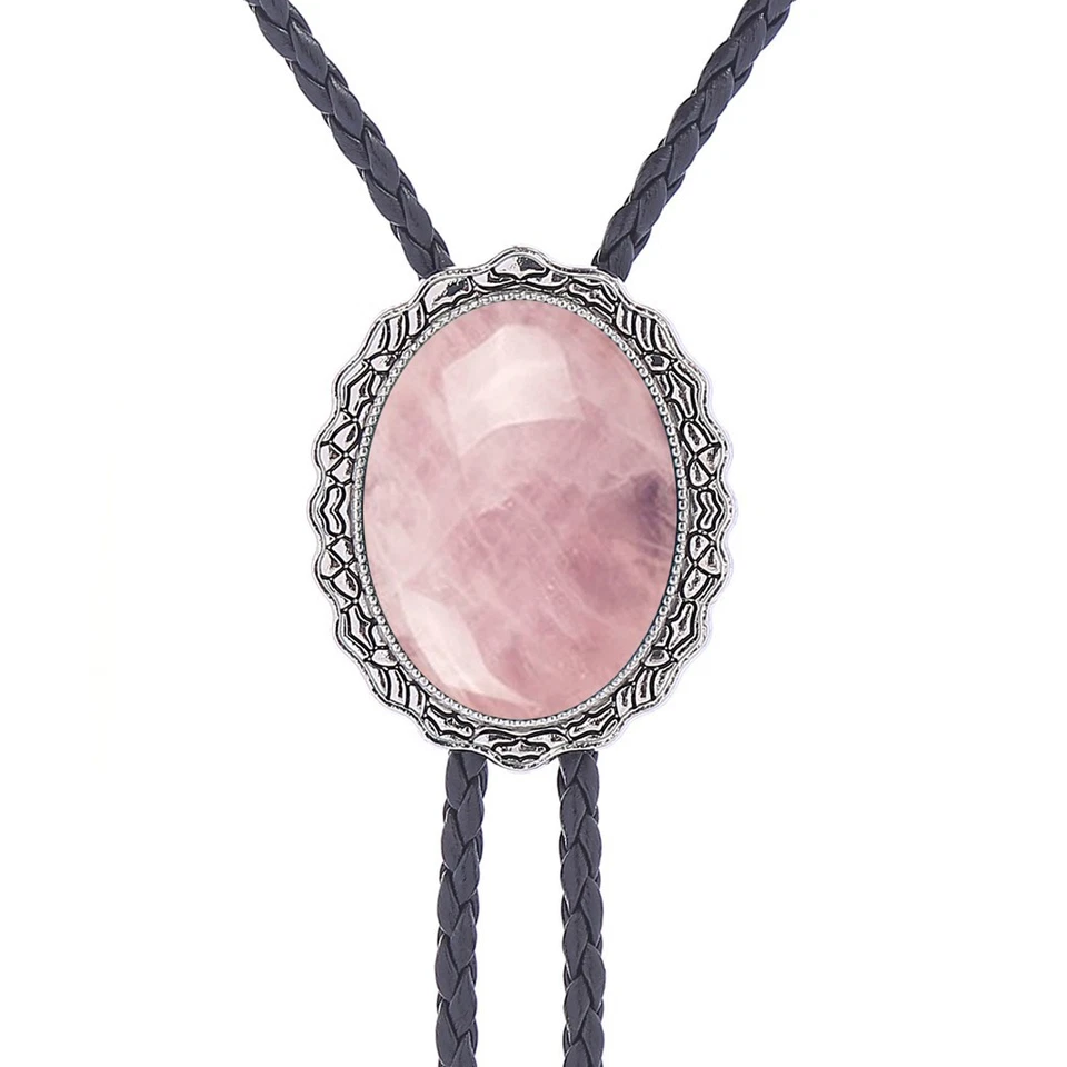 Collar de boda con corbata bolo de piedra de cristal rosa para hombre padrino vaquero occidental Foto 2 de 4