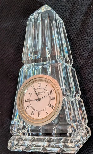 Vintage Waterford Crystal Obelisk Pyramid Clock 5 3/4" Needs Battery