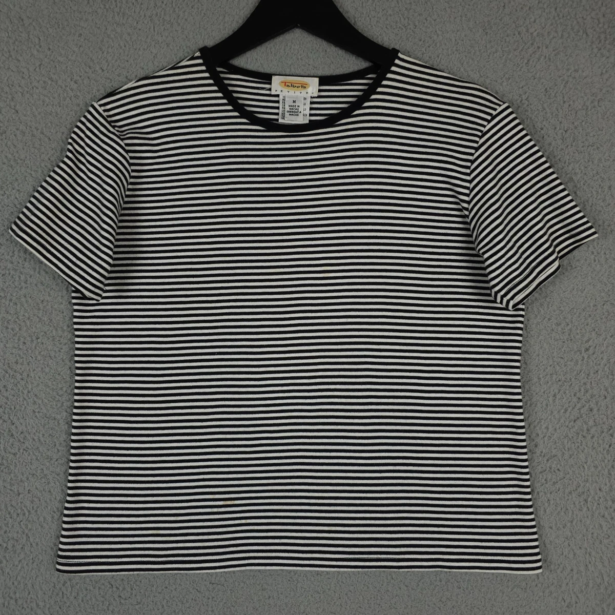 T-shirt Talbots Petite Rayé Jaune Et Vert – Manches 3/4, Col Bateau