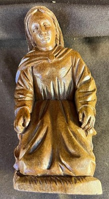 Old Vintage Hand Carved Wood Lady Woman Cloak Kneeling Carving Statue Religious