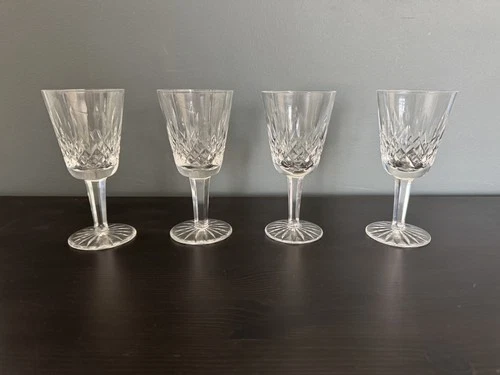 Set of (4) Waterford LISMORE Crystal White Wine Glasses 5 1/2" Tall Vintage EUC