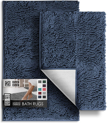 Bathroom Rugs, Chenille Bath Mat - Machine Washable Bath Mats for Bathroom Non-S