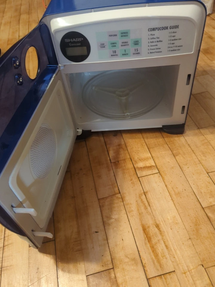 Horno microondas compacto Sharp Carousel media pinta R-120DB azul funciona vintage retro Foto 4 de 4