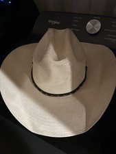Justin White Straw Western Cowboy Hat with Braided Band, Size 7 1/8