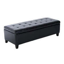 Large 51” Tufted Faux Leather Ottoman Storage Bench for Living Room Bedroom
