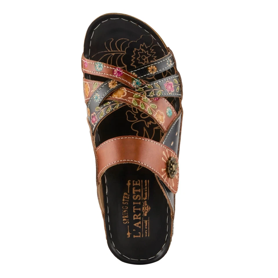 L’Artiste by Spring Step Womens Leigh Leather Slide Sandal - Navy Multi 41M 9.5 - Image 2 of 4