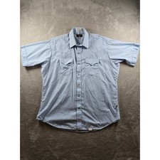 Ruddock Bros Western Shirt Mens 18.5 Blue Short Sleeve Pearl Snap USA Made Read