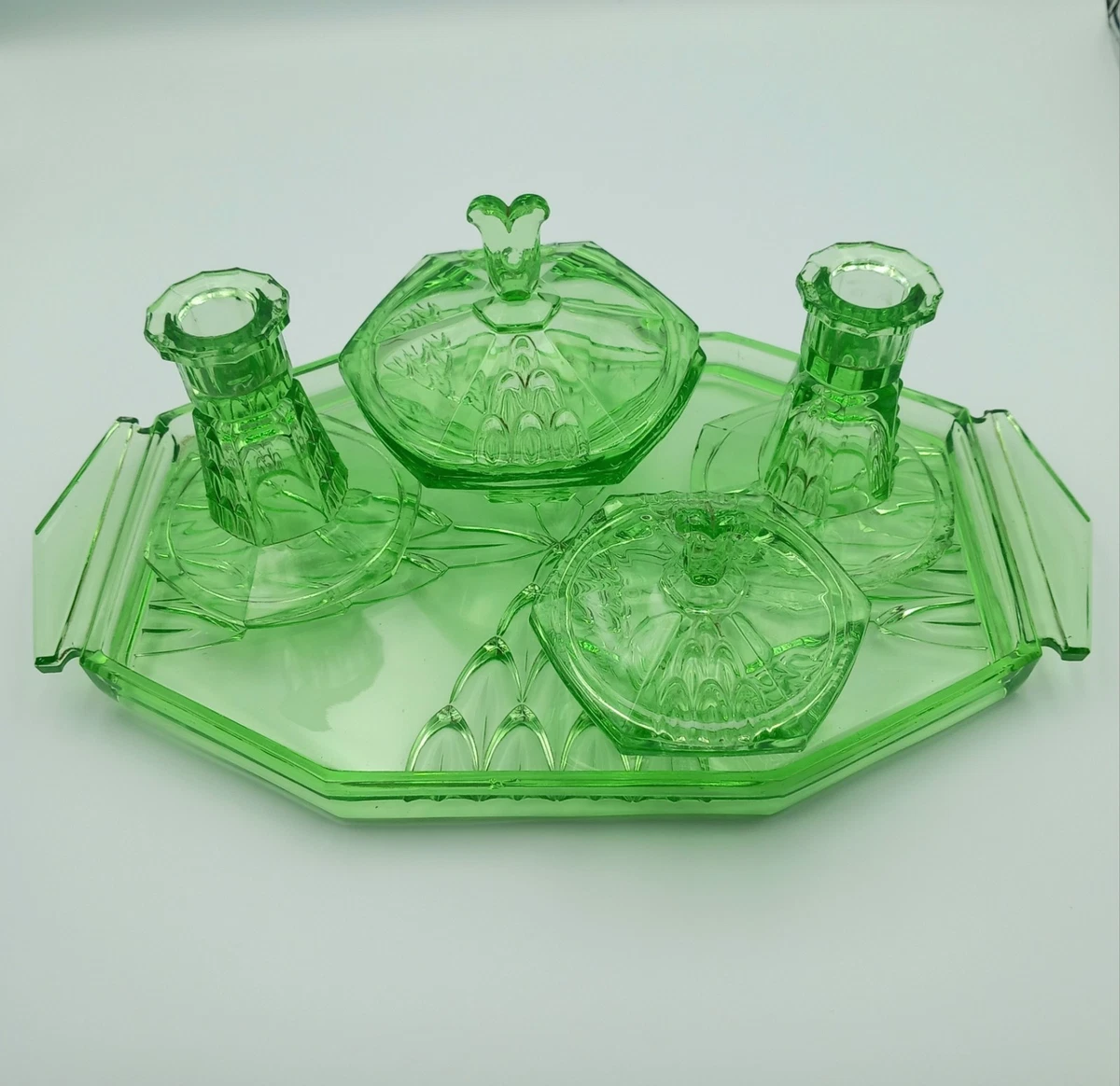 antique green glass dressing table set products for sale Pinafore