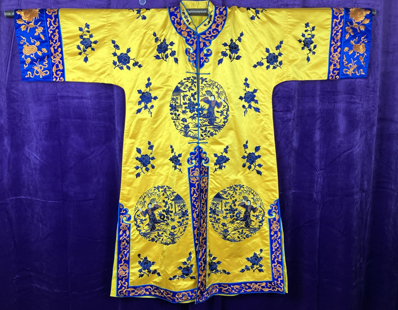 Antique Qing - ROC Imperial Yellow Floral Courtyard Fan Dance Concubine Robe