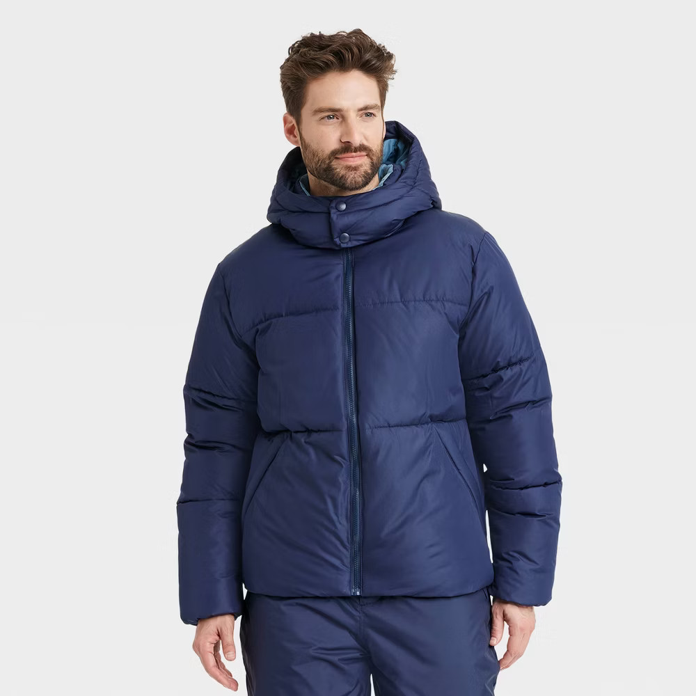 All In Motion Mens Winter Hooded Wind-Resistant Puffer Jacket Navy M 5390₽