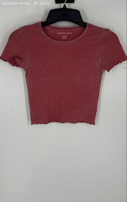 American Eagle Outfitters Womens Red Short Sleeve Cropped T-Shirt Size XS