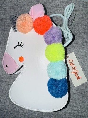 Cat & Jack Rainbow Pom Pom Unicorn Girls Kids Crossbody Purse Bag NWT