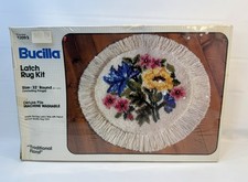 Vintage 80s Bucilla Latch Hook Rug Kit 32  Round Traditional Floral: Sealed, NEW