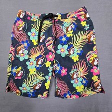 Buc-Ees Youth Medium Swim Shorts Tropical Elastic Waist Drawstring Bucees YM