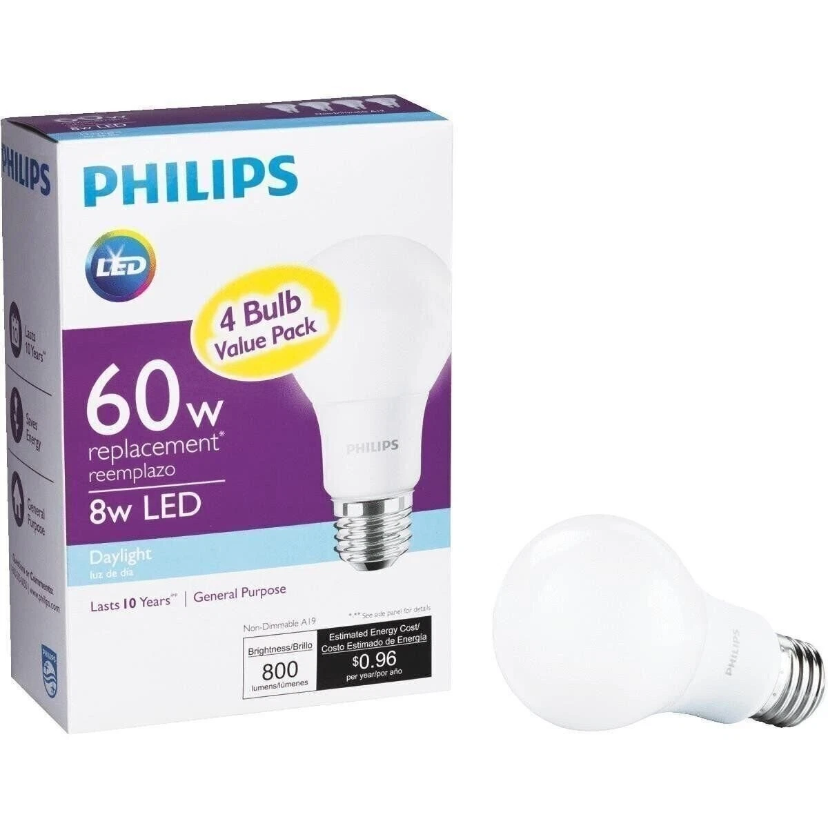 Philips LED Light Bulb A19 Daylight
