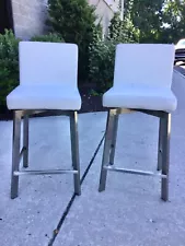 Moe's Home Collection Giro Bar Stool in White and Chrome 30” In EUC Set of 2