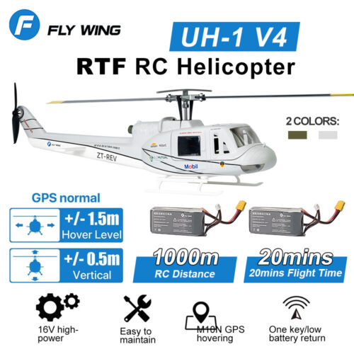 Fly Wing UH-1 V4 10CH GPS 3D Auto Return Hovering RC RTF Elicottero 2 Batteria - Foto 31 di 40