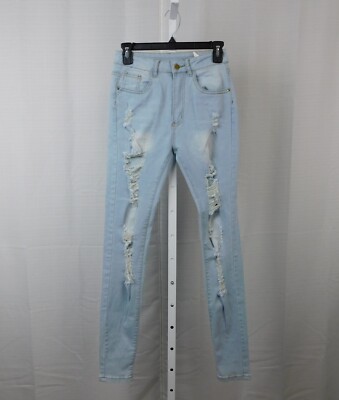 Shein Distressed Ripped Stretch Skinny Jeans Light Wash, XS