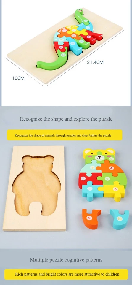 Montessori Kid's Educational 3D Wooden Jigsaw Puzzle Toys For Toddler & Children - Image 2 of 4