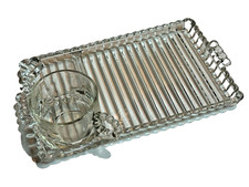 Vintage 40s Hazel Atlas Clear Depression Glass Sip Snack Smoke Plate Mug Set