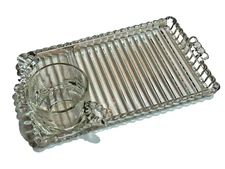 Vintage 40s Hazel Atlas Clear Depression Glass Sip Snack Smoke Plate Mug Set