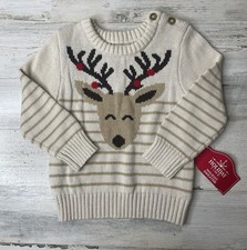 Holiday Time Sweater Reindeer Christmas Beige Striped Toddler Unisex Size: 2 NWT