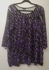 NOTATIONS Y2K Purple Bling Layered Ruffle Women's 1X Blouse Top  Boatneck EUC
